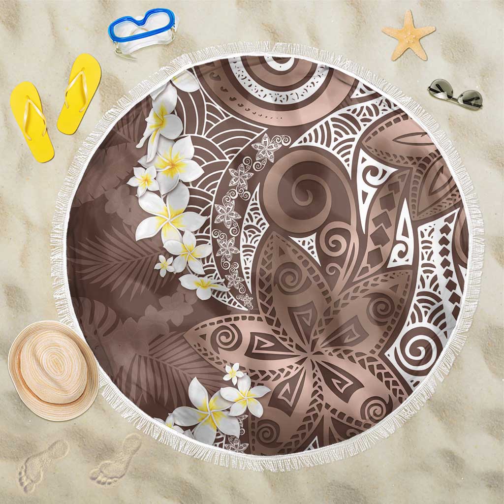 Mocha Mousse Polynesian Tribal Frangipani Tropical Vibe Beach Blanket