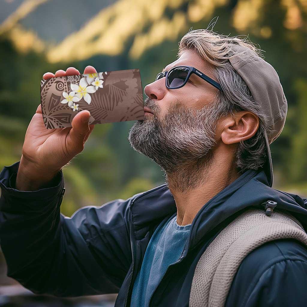 Mocha Mousse Polynesian Tribal Frangipani Tropical Vibe 4 in 1 Can Cooler Tumbler