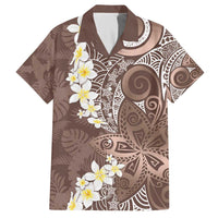 Mocha Mousse Polynesian Tribal Frangipani Tropical Vibe Family Matching Off The Shoulder Long Sleeve Dress and Hawaiian Shirt