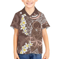 Mocha Mousse Polynesian Tribal Frangipani Tropical Vibe Family Matching Puletasi and Hawaiian Shirt