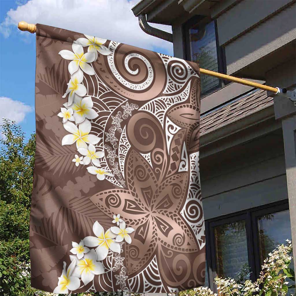 Mocha Mousse Polynesian Tribal Frangipani Tropical Vibe Garden Flag