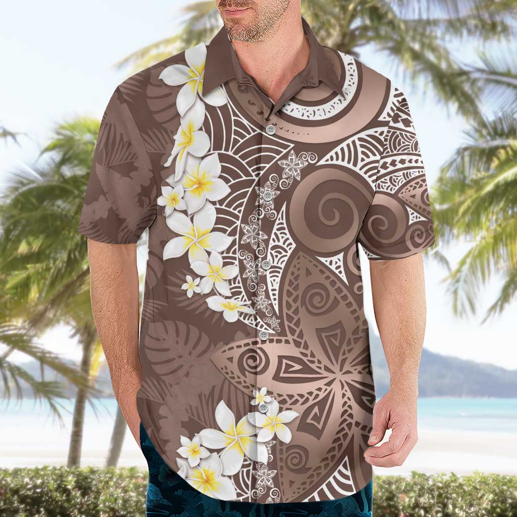 Mocha Mousse Polynesian Tribal Frangipani Tropical Vibe Hawaiian Shirt