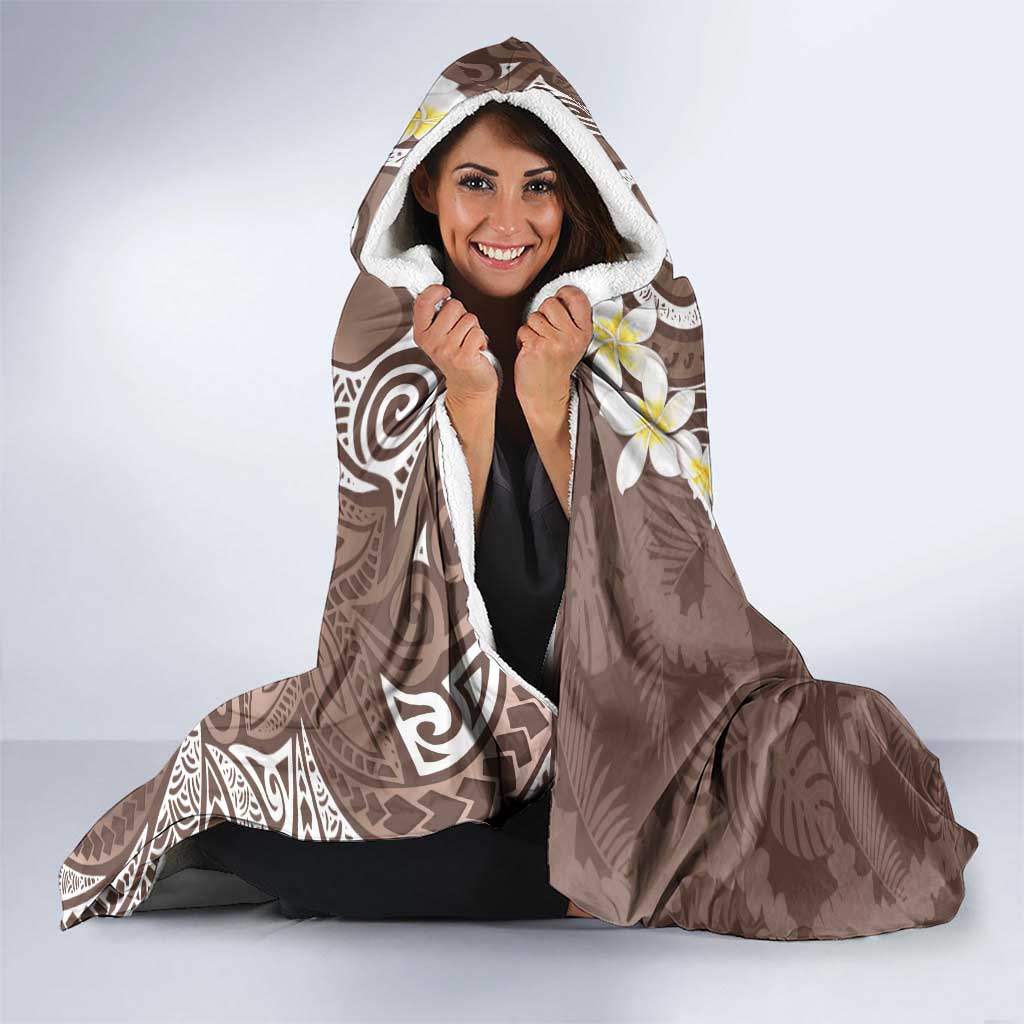 Mocha Mousse Polynesian Tribal Frangipani Tropical Vibe Hooded Blanket