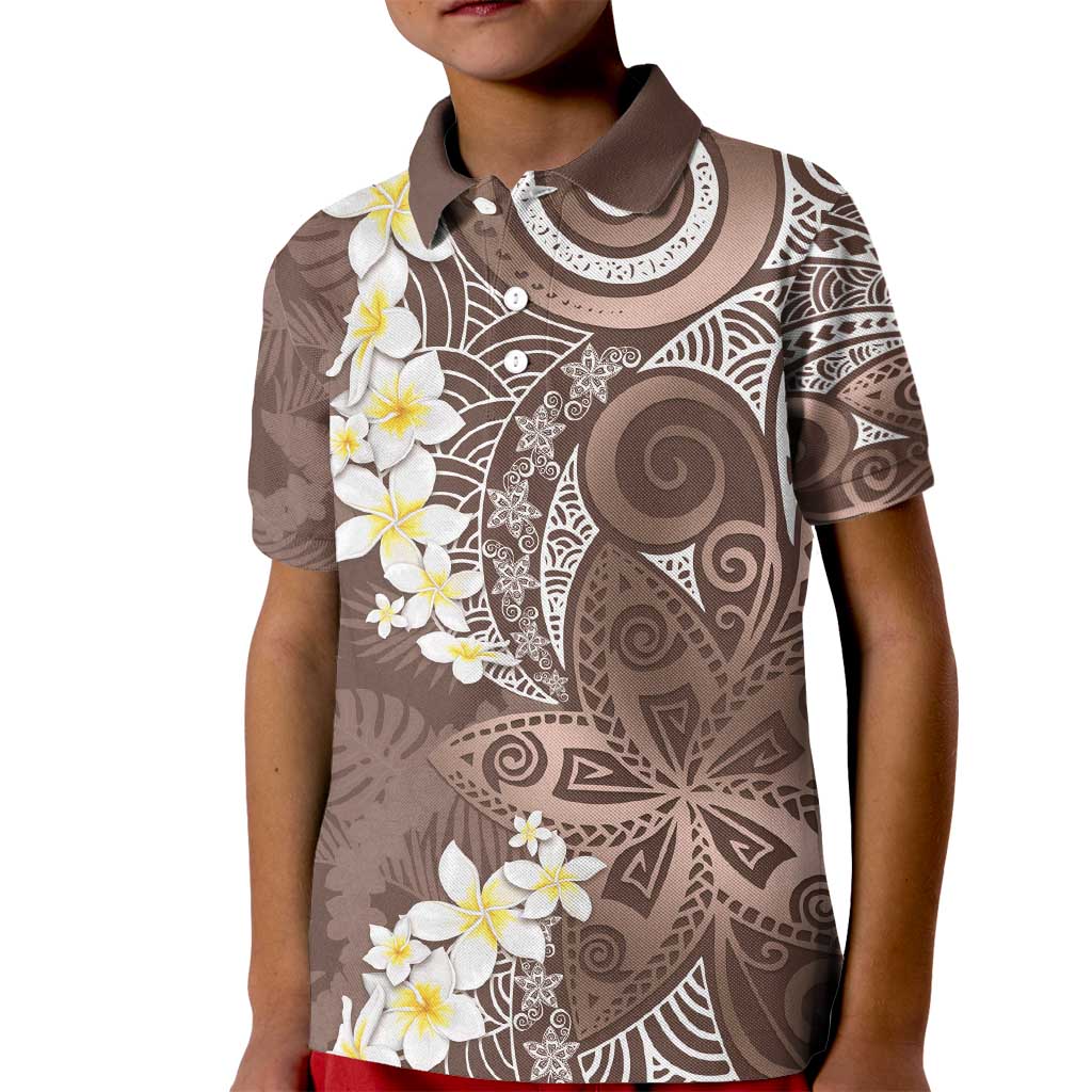 Mocha Mousse Polynesian Tribal Frangipani Tropical Vibe Kid Polo Shirt