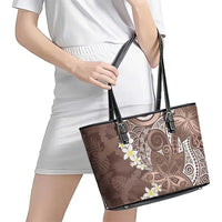 Mocha Mousse Polynesian Tribal Frangipani Tropical Vibe Leather Tote Bag
