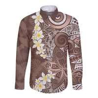 Mocha Mousse Polynesian Tribal Frangipani Tropical Vibe Long Sleeve Button Shirt