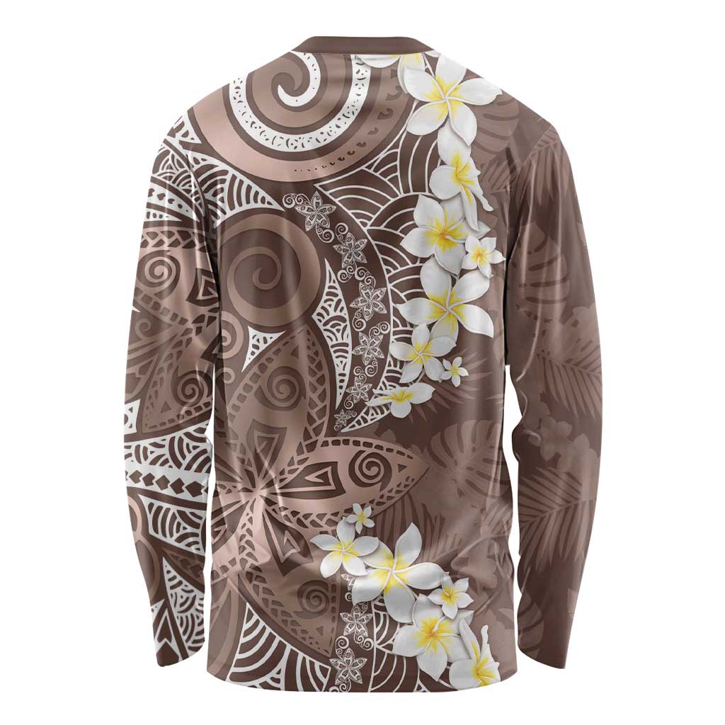 Mocha Mousse Polynesian Tribal Frangipani Tropical Vibe Long Sleeve Shirt