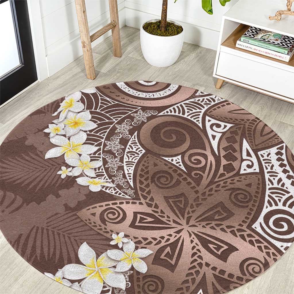 Mocha Mousse Polynesian Tribal Frangipani Tropical Vibe Round Carpet