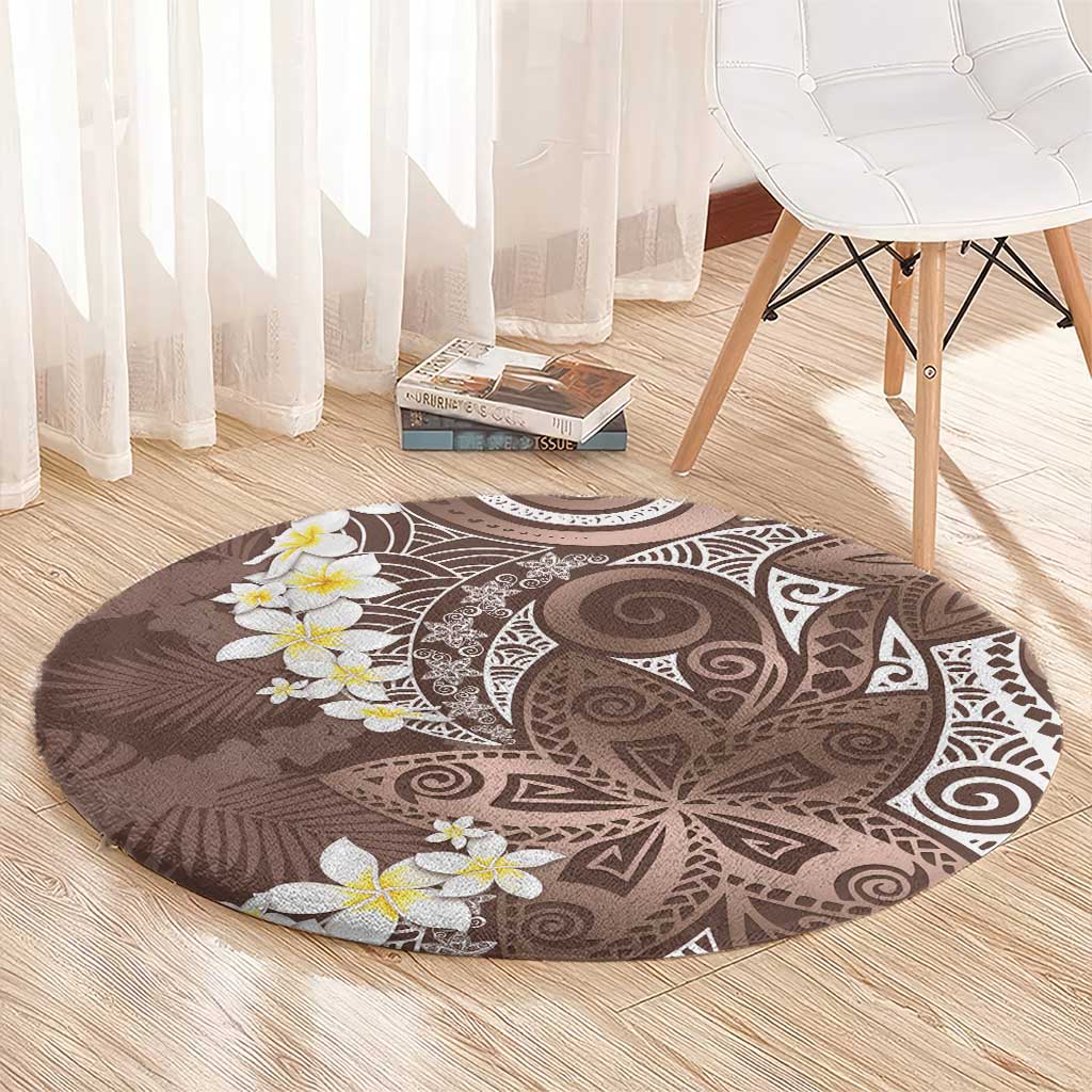 Mocha Mousse Polynesian Tribal Frangipani Tropical Vibe Round Carpet