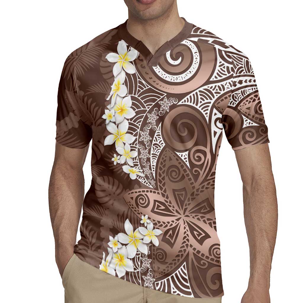 Mocha Mousse Polynesian Tribal Frangipani Tropical Vibe Rugby Jersey