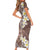Mocha Mousse Polynesian Tribal Frangipani Tropical Vibe Short Sleeve Bodycon Dress