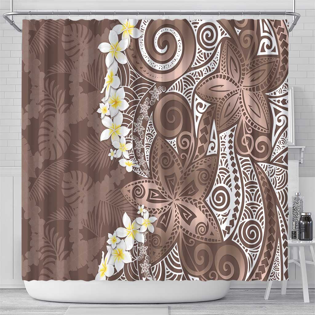 Mocha Mousse Polynesian Tribal Frangipani Tropical Vibe Shower Curtain