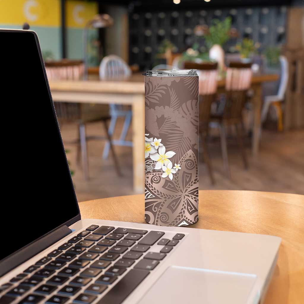 Mocha Mousse Polynesian Tribal Frangipani Tropical Vibe Skinny Tumbler