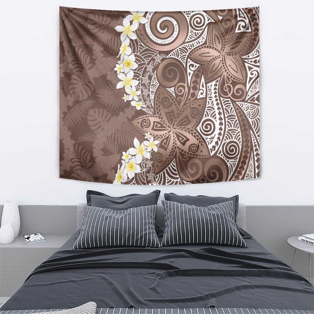 Mocha Mousse Polynesian Tribal Frangipani Tropical Vibe Tapestry