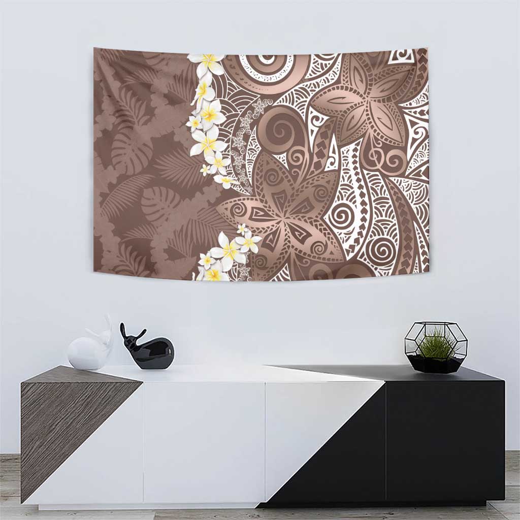 Mocha Mousse Polynesian Tribal Frangipani Tropical Vibe Tapestry