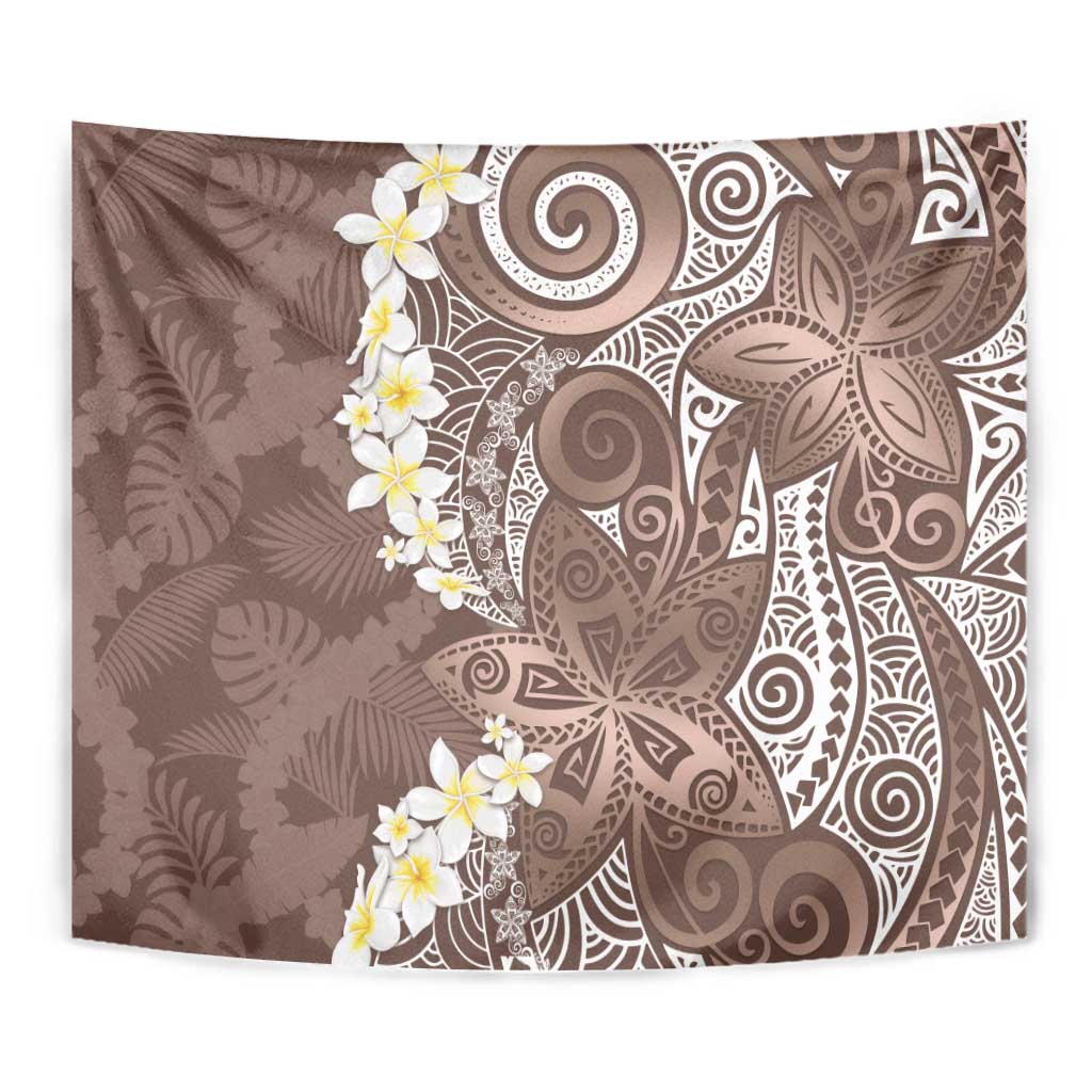Mocha Mousse Polynesian Tribal Frangipani Tropical Vibe Tapestry