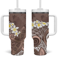 Mocha Mousse Polynesian Tribal Frangipani Tropical Vibe Tumbler With Handle