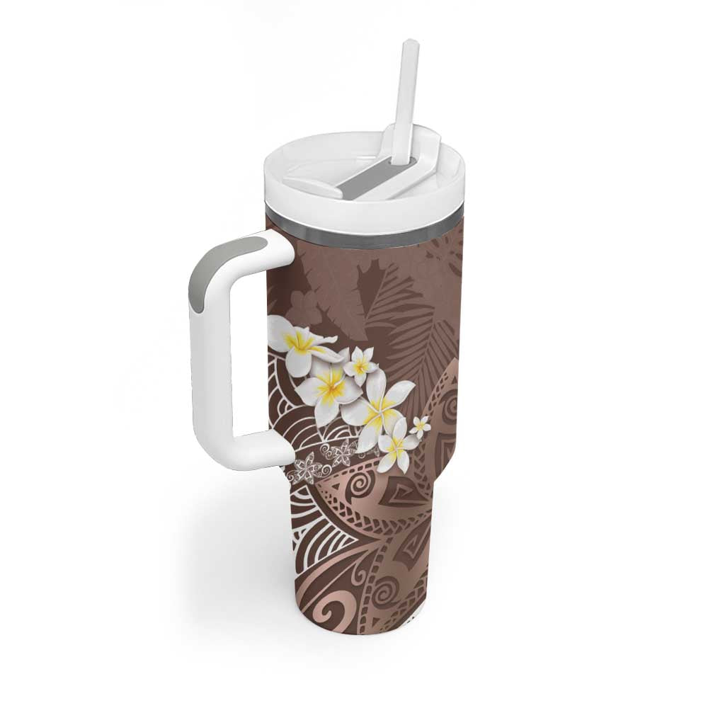 Mocha Mousse Polynesian Tribal Frangipani Tropical Vibe Tumbler With Handle