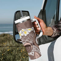 Mocha Mousse Polynesian Tribal Frangipani Tropical Vibe Tumbler With Handle