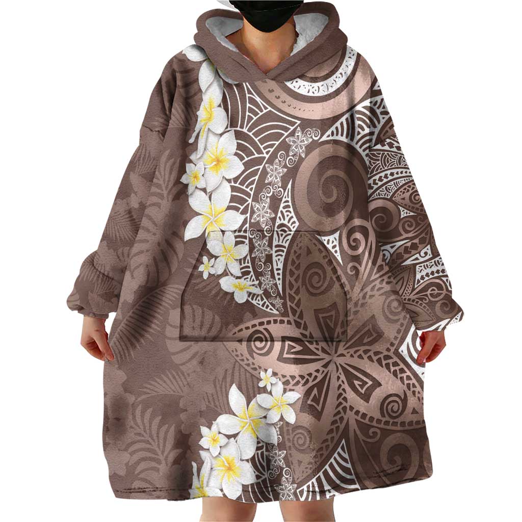 Mocha Mousse Polynesian Tribal Frangipani Tropical Vibe Wearable Blanket Hoodie