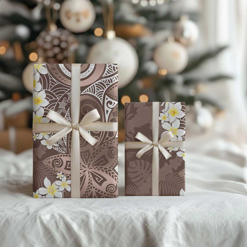 Mocha Mousse Polynesian Tribal Frangipani Tropical Vibe Wrapping Paper - Polynesian Pride