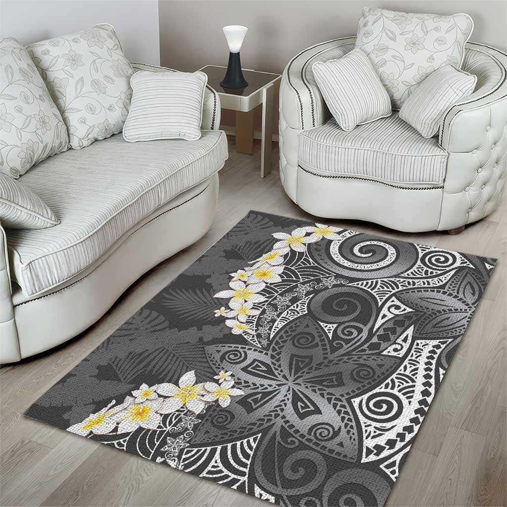 Gray Polynesian Tribal Frangipani Tropical Vibe Area Rug