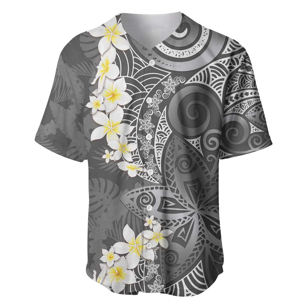 Gray Polynesian Tribal Frangipani Tropical Vibe Baseball Jersey