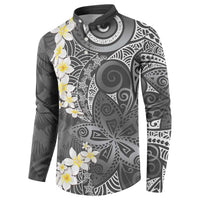 Gray Polynesian Tribal Frangipani Tropical Vibe Button Sweatshirt