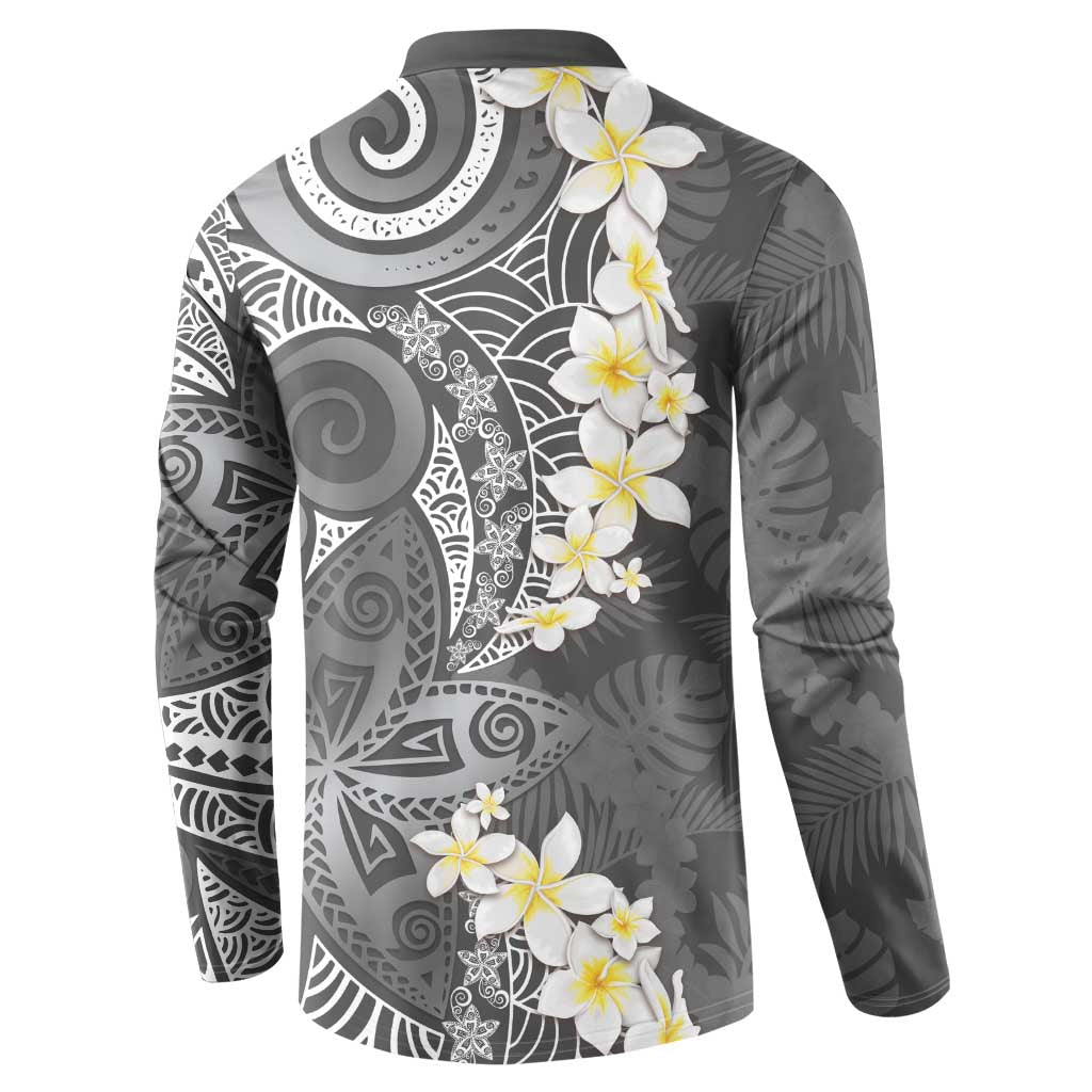Gray Polynesian Tribal Frangipani Tropical Vibe Button Sweatshirt