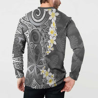Gray Polynesian Tribal Frangipani Tropical Vibe Button Sweatshirt