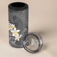 Gray Polynesian Tribal Frangipani Tropical Vibe 4 in 1 Can Cooler Tumbler