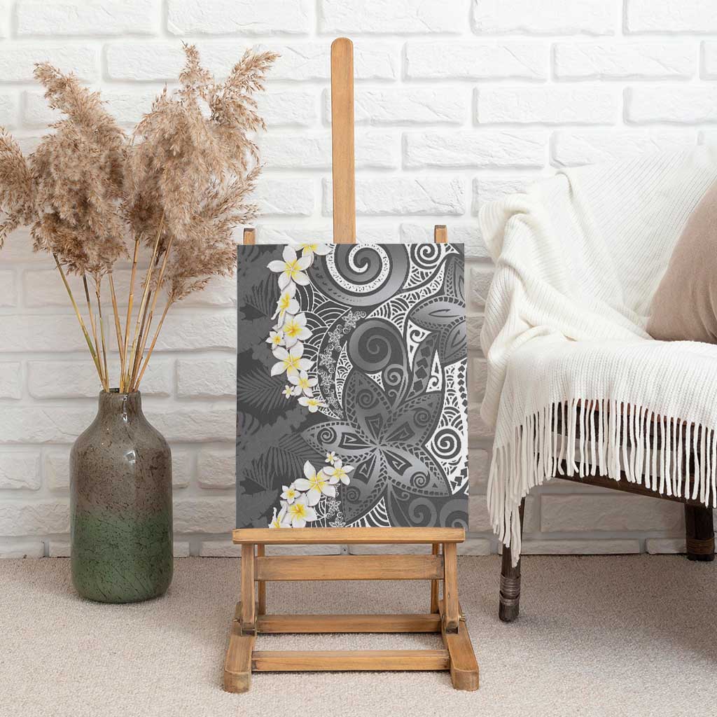 Gray Polynesian Tribal Frangipani Tropical Vibe Canvas Wall Art
