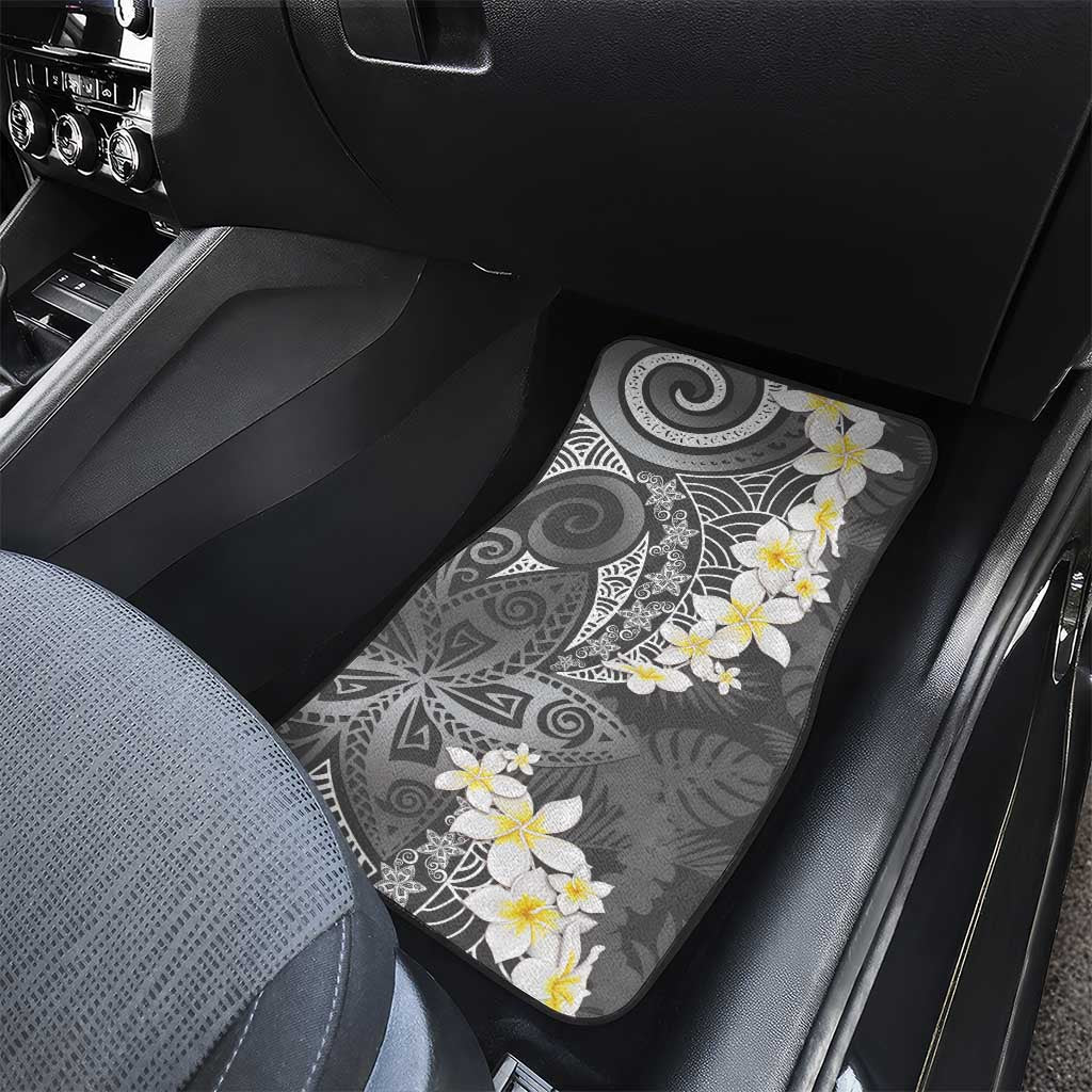 Gray Polynesian Tribal Frangipani Tropical Vibe Car Mats