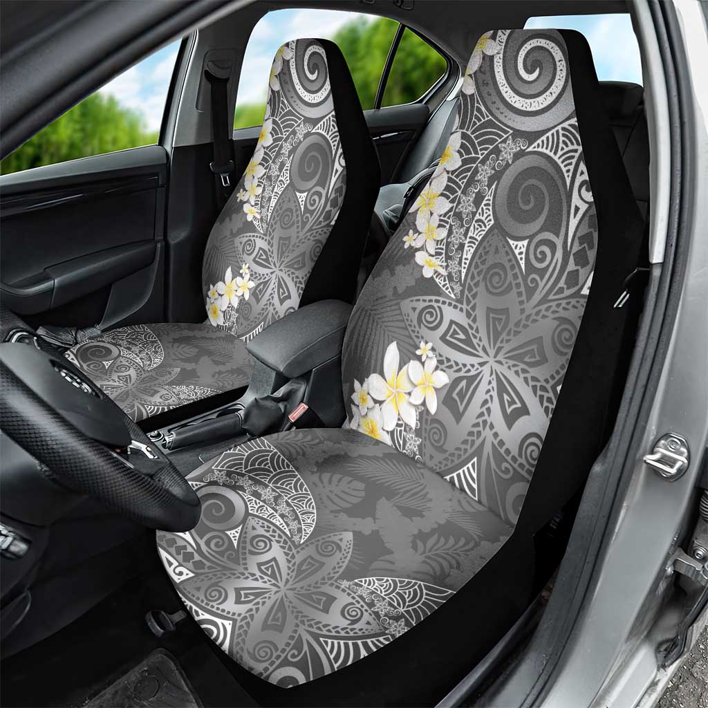 Gray Polynesian Tribal Frangipani Tropical Vibe Car Seat Cover