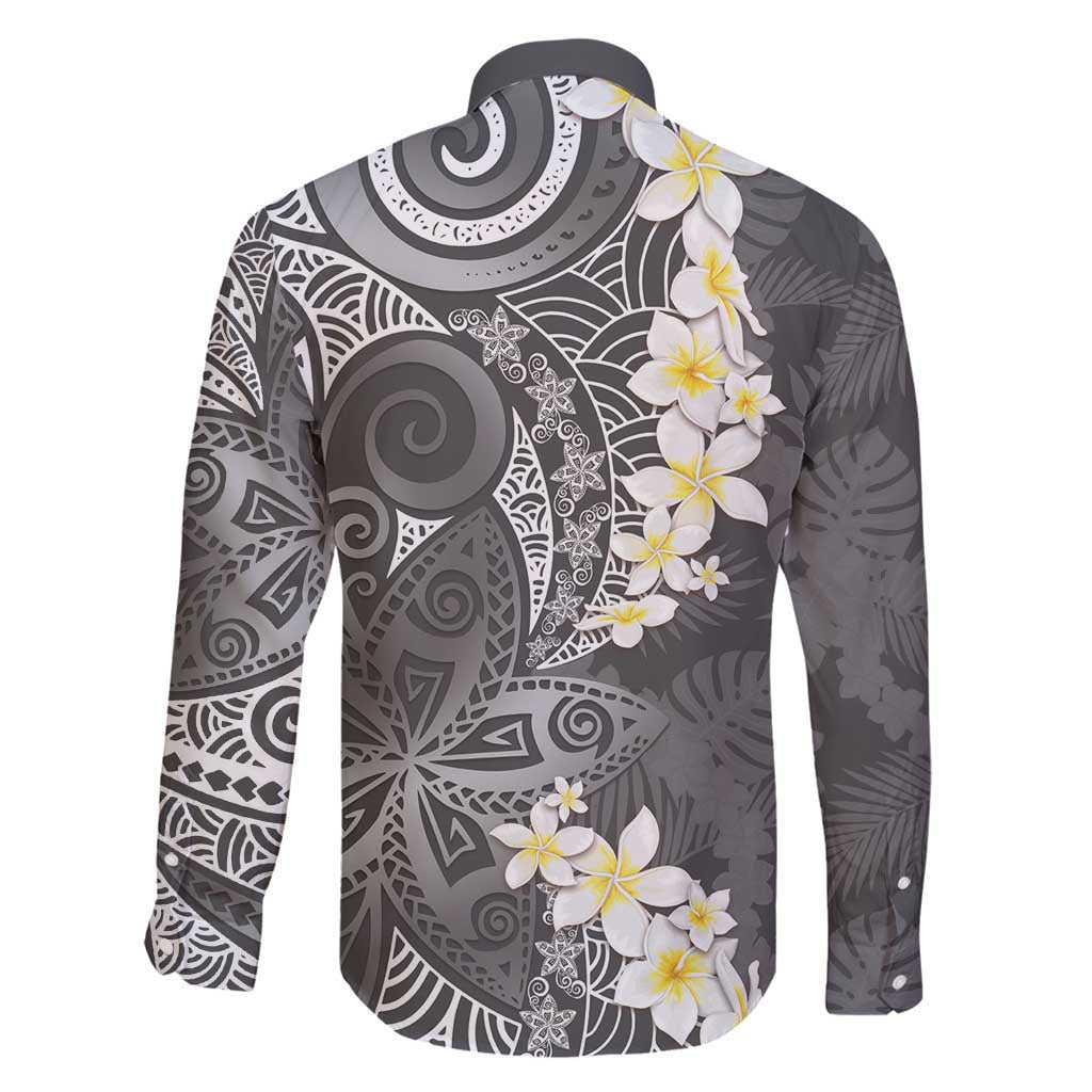 Gray Polynesian Tribal Frangipani Tropical Vibe Family Matching Puletasi and Hawaiian Shirt