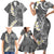 Gray Polynesian Tribal Frangipani Tropical Vibe Family Matching Short Sleeve Bodycon Dress and Hawaiian Shirt