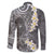 Gray Polynesian Tribal Frangipani Tropical Vibe Family Matching Short Sleeve Bodycon Dress and Hawaiian Shirt