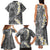 Gray Polynesian Tribal Frangipani Tropical Vibe Family Matching Tank Maxi Dress and Hawaiian Shirt