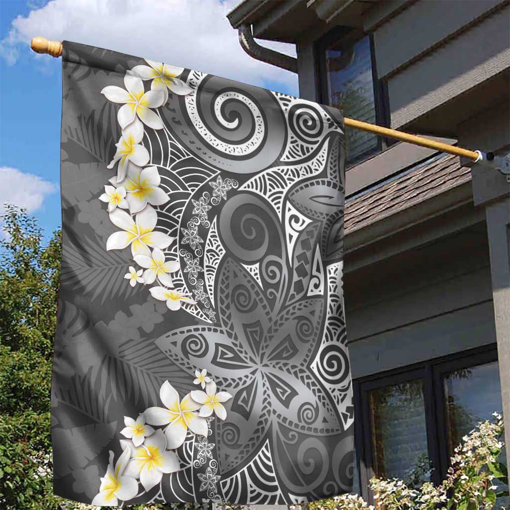Gray Polynesian Tribal Frangipani Tropical Vibe Garden Flag