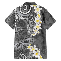 Gray Polynesian Tribal Frangipani Tropical Vibe Hawaiian Shirt
