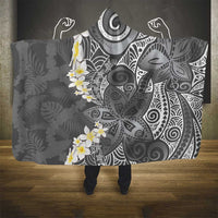 Gray Polynesian Tribal Frangipani Tropical Vibe Hooded Blanket