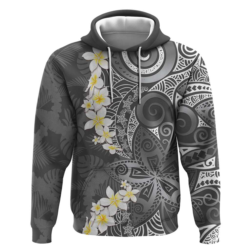 Gray Polynesian Tribal Frangipani Tropical Vibe Hoodie