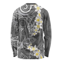 Gray Polynesian Tribal Frangipani Tropical Vibe Long Sleeve Shirt