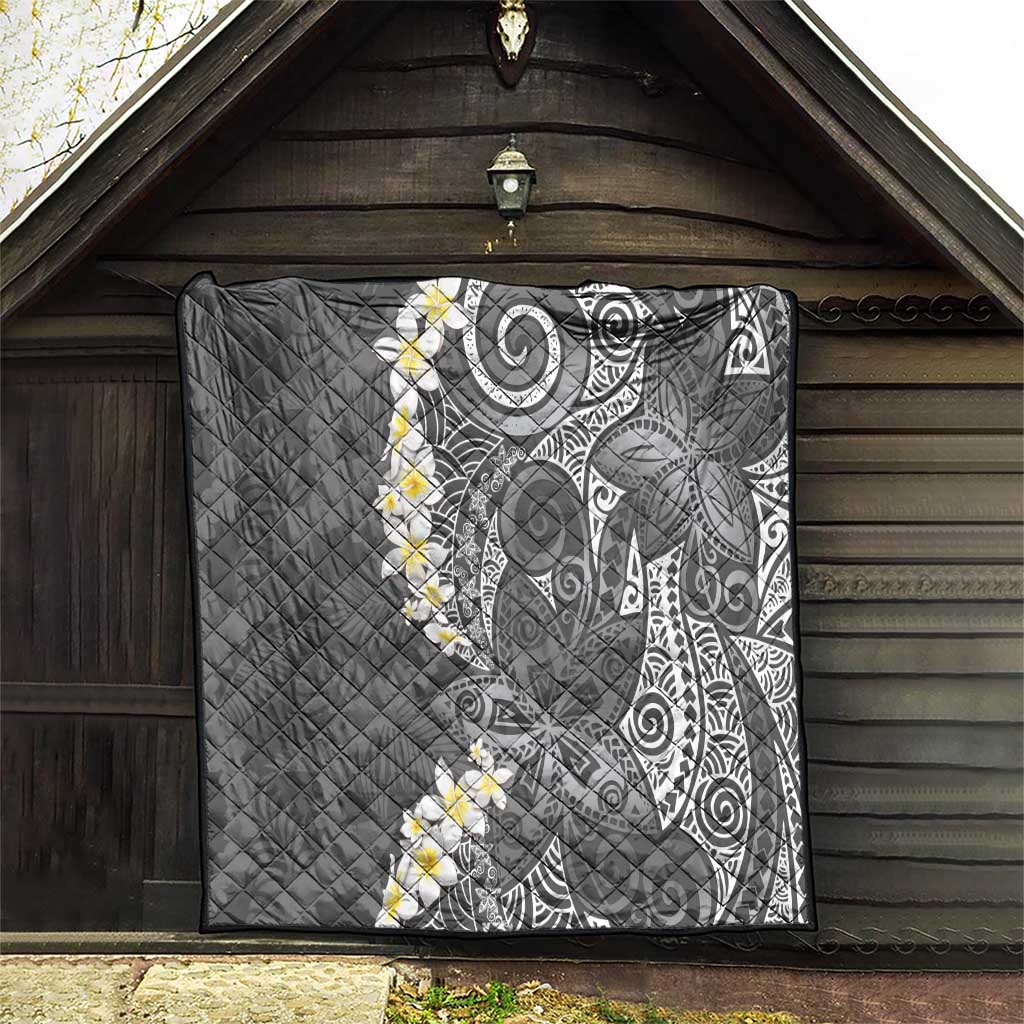 Gray Polynesian Tribal Frangipani Tropical Vibe Quilt