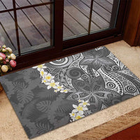 Gray Polynesian Tribal Frangipani Tropical Vibe Rubber Doormat