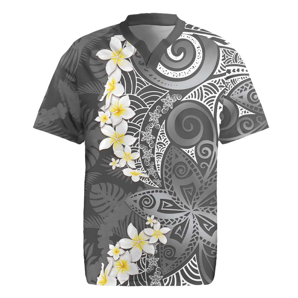 Gray Polynesian Tribal Frangipani Tropical Vibe Rugby Jersey
