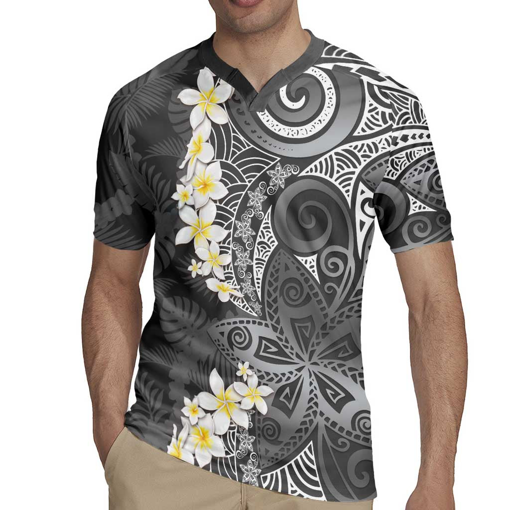 Gray Polynesian Tribal Frangipani Tropical Vibe Rugby Jersey