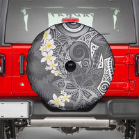 Gray Polynesian Tribal Frangipani Tropical Vibe Spare Tire Cover