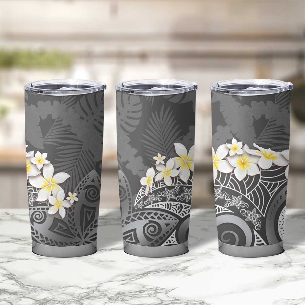 Gray Polynesian Tribal Frangipani Tropical Vibe Tumbler Cup