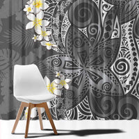 Gray Polynesian Tribal Frangipani Tropical Vibe Window Curtain